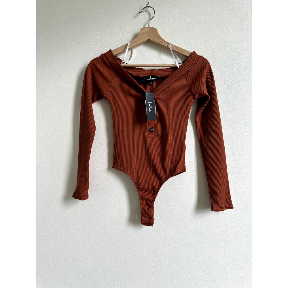 LULUS Lilyth Off The Shoulder Ribbed Bodysuit In Rust Size S - Picture 6 of 13